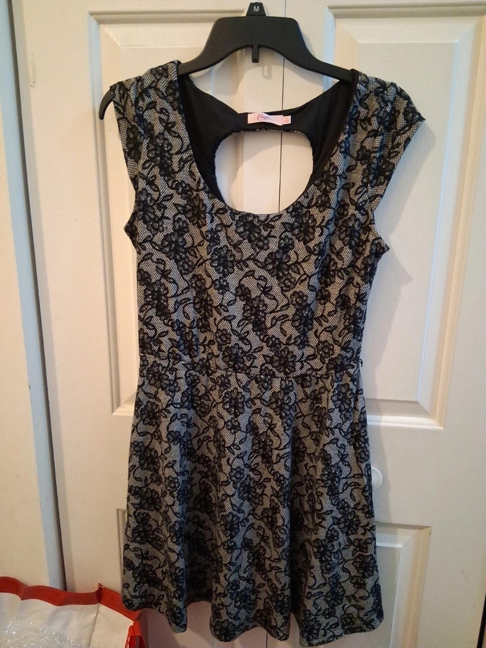 Candie's Black Lace-Overlay Mini Dress with Gray Base #90